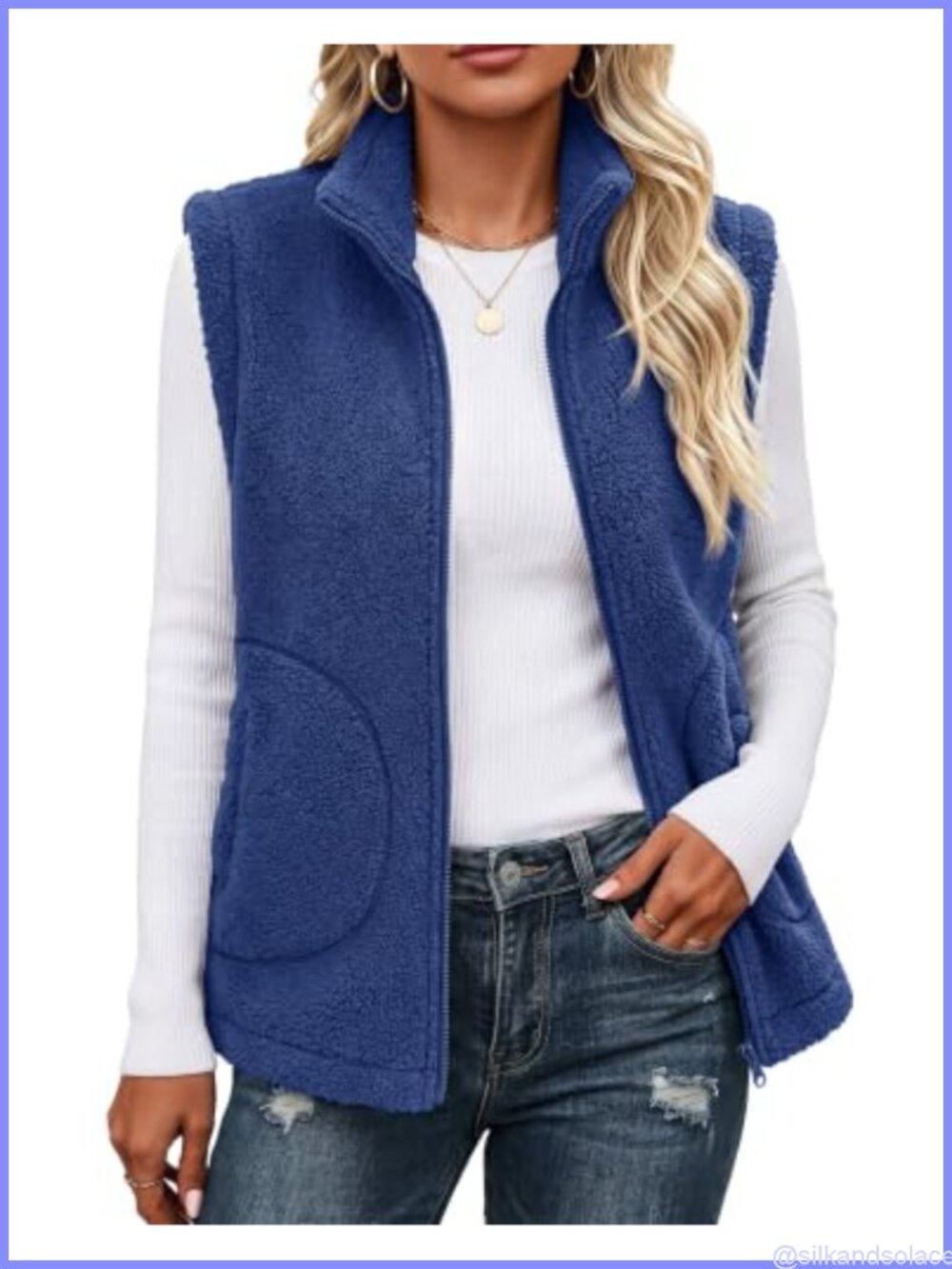 Women's Sleeveless Sherpa Fleece Vest Zip Up Fuzzy Winter Jacket